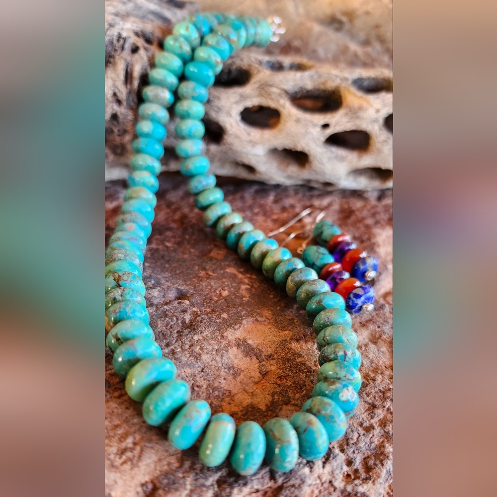Sterling Silver Genuine Turquoise Necklace Set - Picture 12 of 17